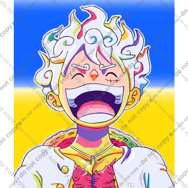 Монкі д Луффі сміється на жовто блактному фоні