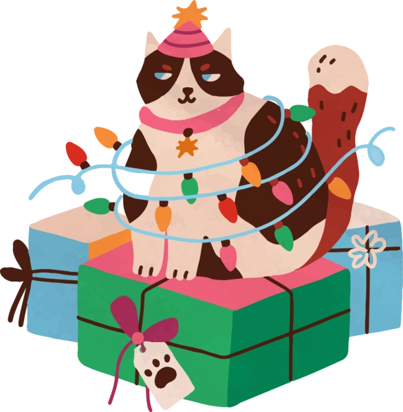 Кіт в гірлянді з подарунками