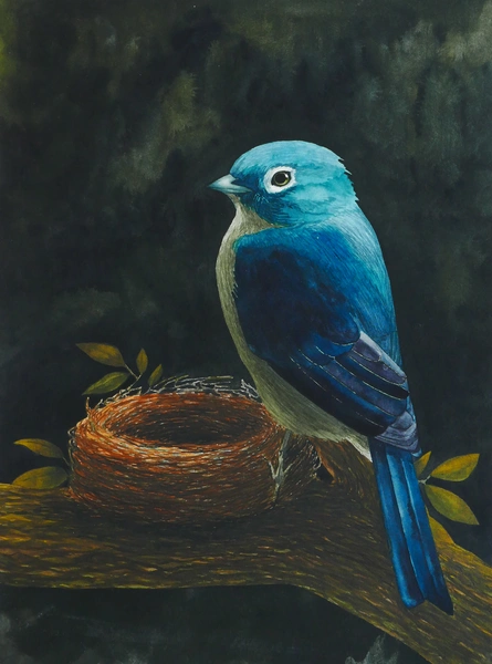 Синій птах з гніздом