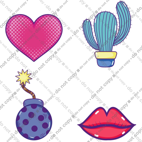 Heart, Cactus, Bomb, Lips