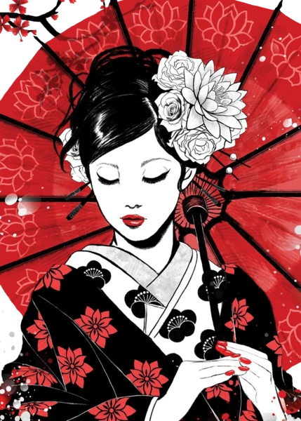 Японка з червоною парасолькою