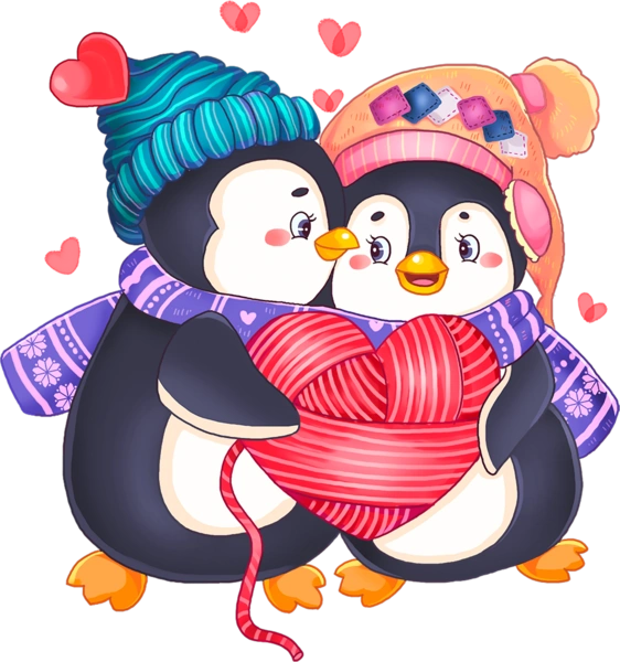 Закохані пінгвіни в шапках