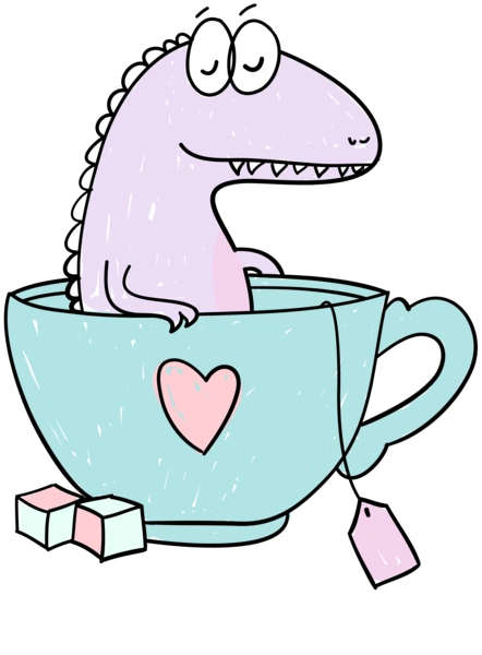 Динозавр прінмаем в чашці чай