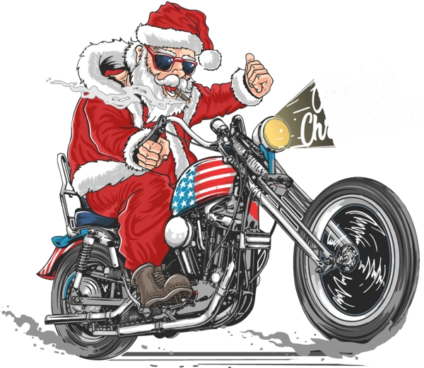 Санта в окулярах на мотоциклі
