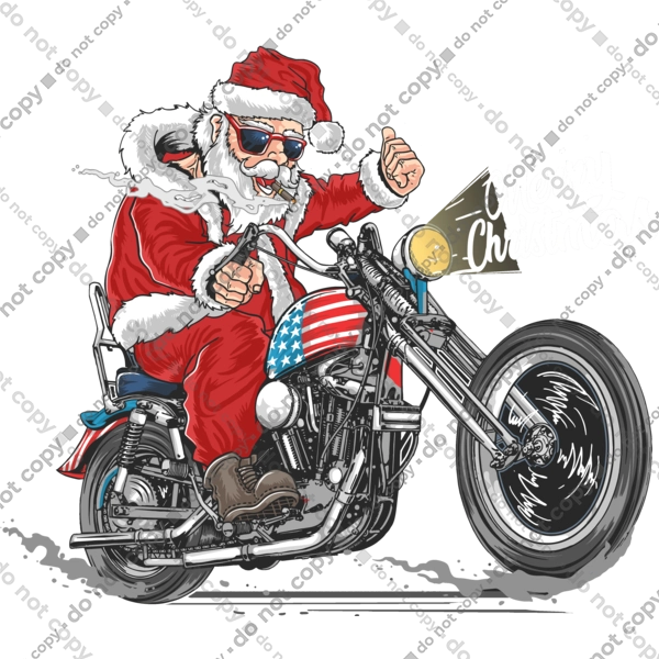 Санта в окулярах на мотоциклі