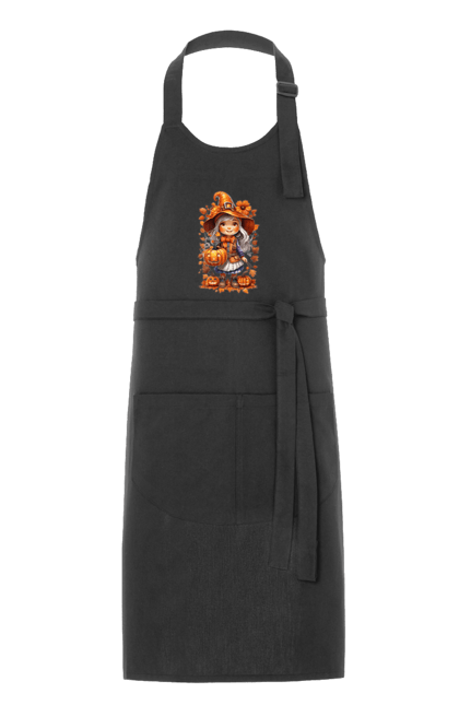 Фартух з принтом "Осіння дівчинка". Гарбуз, дівчинка, листя, осінь. CustomPrint.market