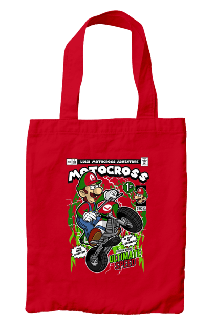 Сумка з принтом "Luigi Motocross". Nintendo, playstaion, автомобіль, гра, зелений маріо, луїджі, маріо. Funkotee