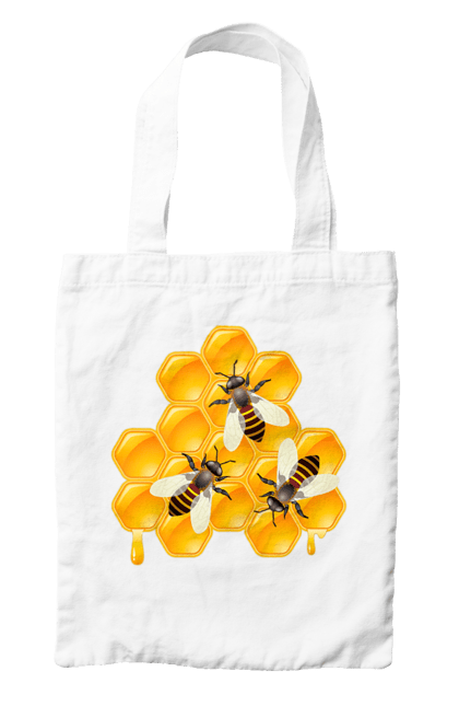 Сумка з принтом "Бджоли І Соті". Бджоли, мед, стільники. Піно