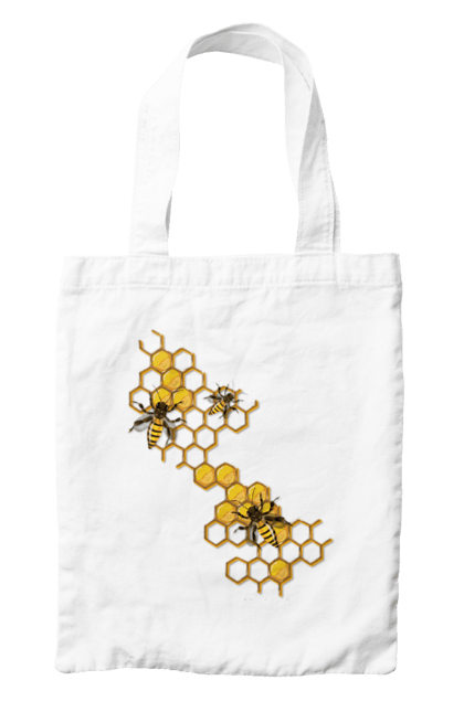 Сумка з принтом "Бджоли На Сотих". Бджоли, бджоляр, мед, стільники. Піно