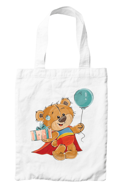 Сумка з принтом "Ведмедик з кулькою". Медвеженок, плащ, повітряну кульку, подарунок, супермен. ART принт на футболках