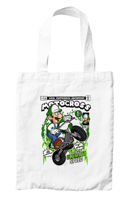 Сумка з принтом "Luigi Motocross". Nintendo, playstaion, автомобіль, гра, зелений маріо, луїджі, маріо. Funkotee