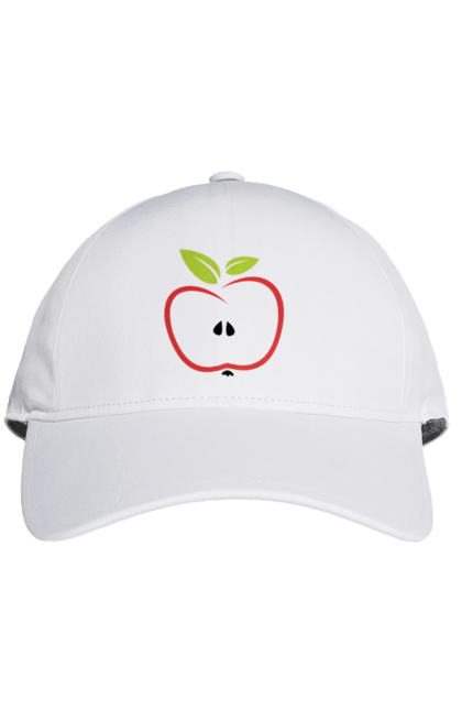 Кепка з принтом "Яблуко". В розрізі, веган, вегетаріанець, делікатес, дієта, їжа, листя, літо, плід, половина, половинка, смачно, стигле, урожай, червоне, яблуко, яблучко. ART принт на футболках