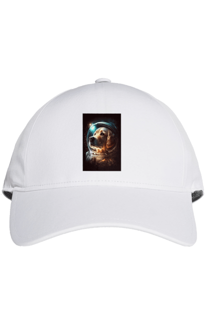 Кепка з принтом "Собака космонавт". Astronaut, midjourney, астронавт, картинки нейросети, космонавт, космос, миджорни, принт нейросети, собака, создана нейросетью. futbolka.stylus.ua