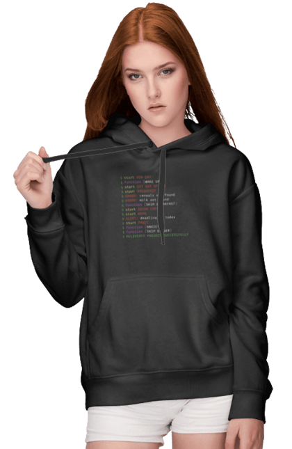 Жіноче худі з принтом "Життя програміста". Angular, c, css, html, it, javascript, jquery, php, python, react, svelt, vue, айтишник, айті, гумор, код, кодувати, прогер, програміст, програмісти, ти ж, ти ж програміст, тиж програміст. aslan