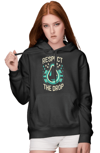 Жіноче худі з принтом "Respect the Drop". Диджей, клуб, музика, стиль, техно. CustomPrint.market