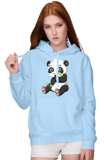 Жіноче худі з принтом "Малюк панда їсть бамбук". Бамбук, ведмідь, маленька панда, малюк панда, панда їсть бамбук, панта, тварини. Milkstore