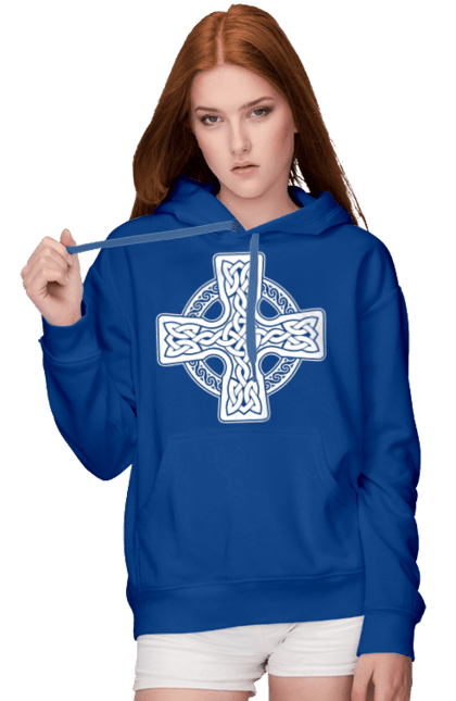 Жіноче худі з принтом "Кельтский крест". Вікінги, древні руни, кельтский крест, оберіг, руни. CustomPrint.market