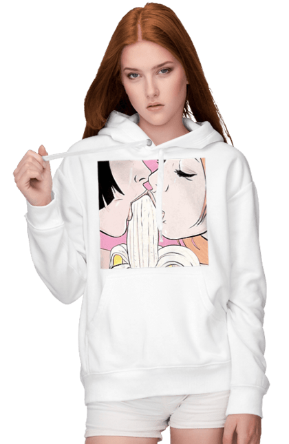 Жіноче худі з принтом "Дівчата Їдять Банан". Лизати, смоктати. CustomPrint.market