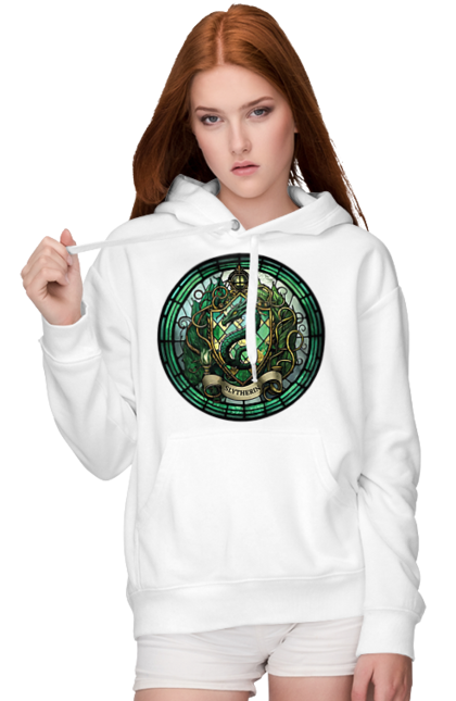 Жіноче худі з принтом "Slytherin". Hogwarts legacy, playstation, ps5, гаррі поттер, грифіндор, слизерин, хогвартс, школа чаклунства. ART принт на футболках