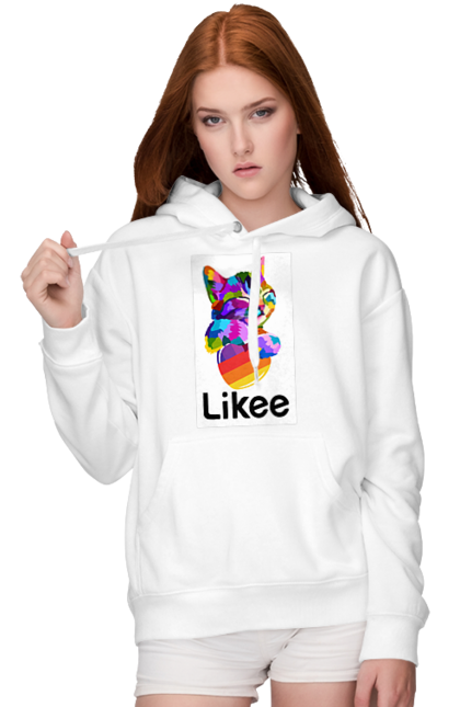 Жіноче худі з принтом "Котик Лайки". Likee, кіт, котик, серце, соціальна мережа. CustomPrint.market