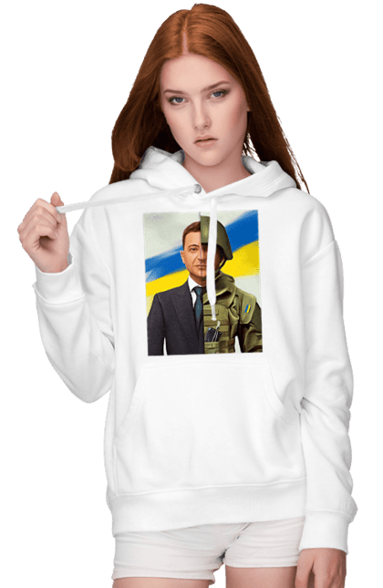 Жіноче худі з принтом "Володимир Зеленський воїн". Війна, воїн, господь, життя, зелений, зсу, йди на хуй, російський корабель, росія, смерть, україна. Піно
