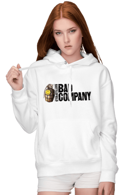Жіноче худі з принтом "Battlefield: Bad Company". Bad company, battlefield, батлфілд, гра, ігри, логотип, погана компанія. ART принт на футболках