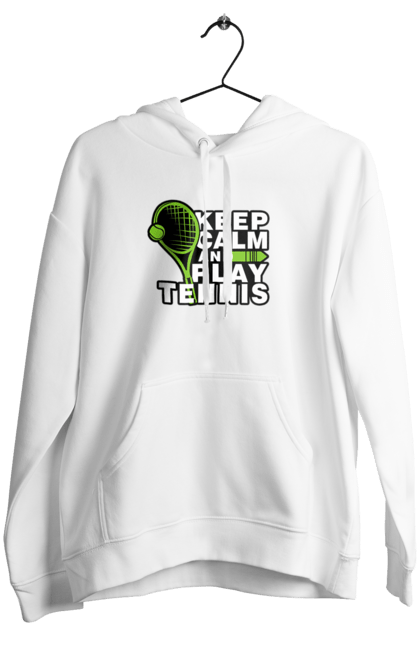 Жіноче худі з принтом "Keep Calm And Play Tennis". Keep calm, великий теніс, зберігай спокій, спорт, теніс, тенніс. ART принт на футболках