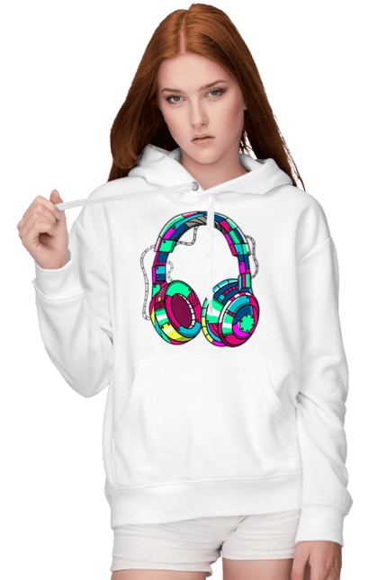 Жіноче худі з принтом "Кольорові навушники". Кольорові навушники, музика, навушники. ART принт на футболках