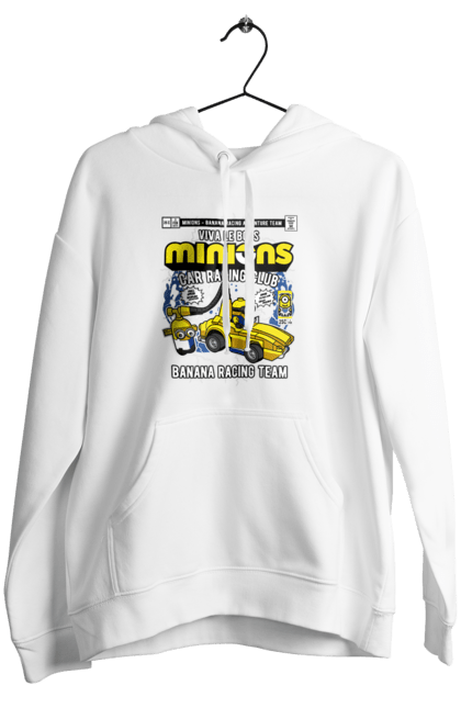 Жіноче худі з принтом "Minions Banana Racing Car". Банан, гоночний автомобіль, міньйон, міньйони. Funkotee