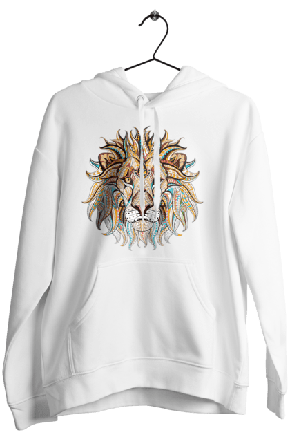 Жіноче худі з принтом "Лев Мозаїка". Лев, мозаїка, тварина. CustomPrint.market