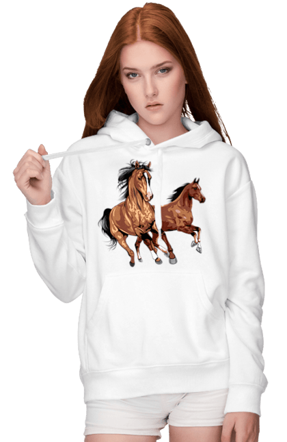 Жіноче худі з принтом "Коні біжуть". Грива, кінь, коні, скачуть, тварина. futbolka.stylus.ua