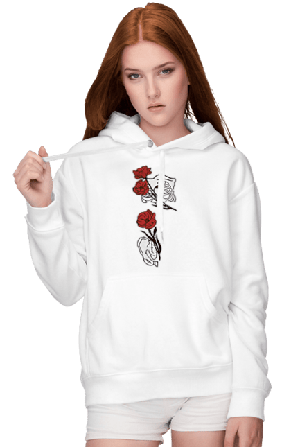 Жіноче худі з принтом "Самбо". Кости, красный, розы, самбо, уникальное, цветы, череп. CustomPrint.market
