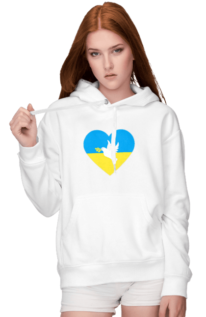 Жіноче худі з принтом "Голуб в серці". Голуб, голуб в серці, голубка, прапор україни, серце, україна. CustomPrint.market