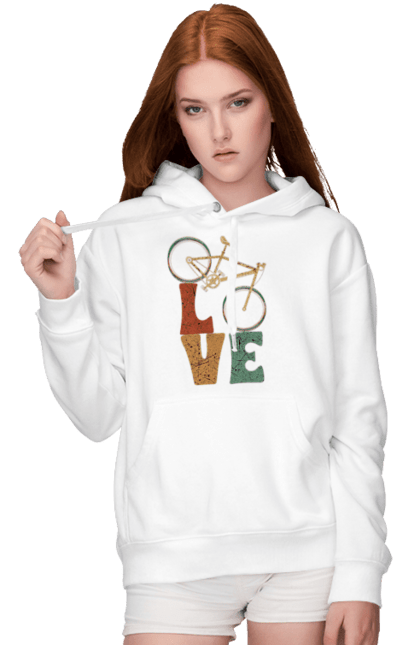 Жіноче худі з принтом "Велосипед Love". Велик, вело, велогонщик, велосипед, велоспорт, велотуризм, спорт. futbolka.stylus.ua
