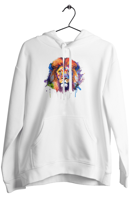 Жіноче худі з принтом "Лев". Арт, кіт, кольорова, лев, тварини, хижак. CustomPrint.market