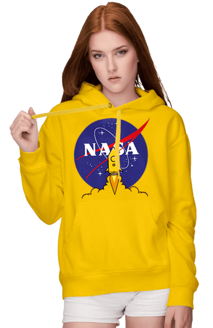 Жіноче худі з принтом "NASA". Авіація, астронавтика, дослідження, космічний, космонавтика, космос, наука, повітроплавання, політ, ракета, сша, технології. futbolka.stylus.ua