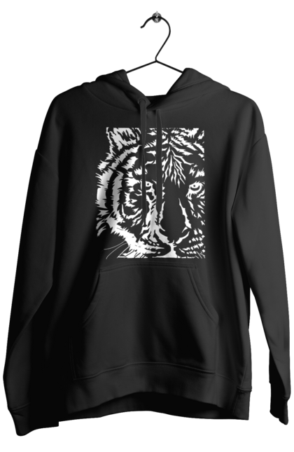 Чоловіче худі з принтом "Тигр". Велика кішка, великий кіт, дика природа, дикий, звір, зуби, погляд, портрет, природа, стилізація, тварина, тигр, хижак. ART принт на футболках