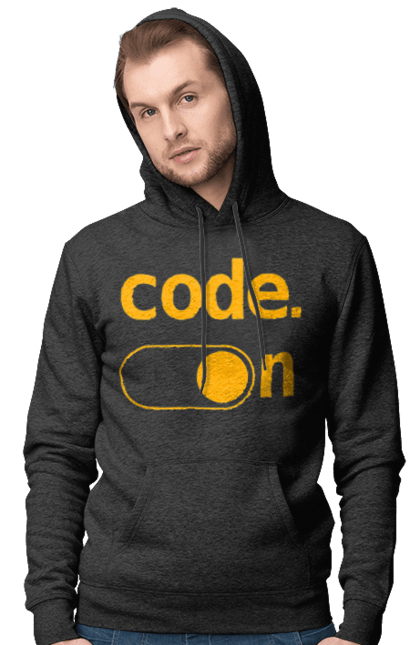 Чоловіче худі з принтом "Код увімкнено". Айті, айтішник, для айтішника, для програміста, код увімкнено, подарунок айтішнику, подарунок програмісту, програміст, розробник. KRUTO.  Магазин популярних футболок
