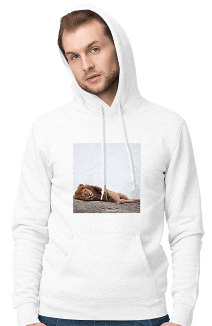 Чоловіче худі з принтом "Лев". Звірі, лев, лінь, природа, тварини. CustomPrint.market