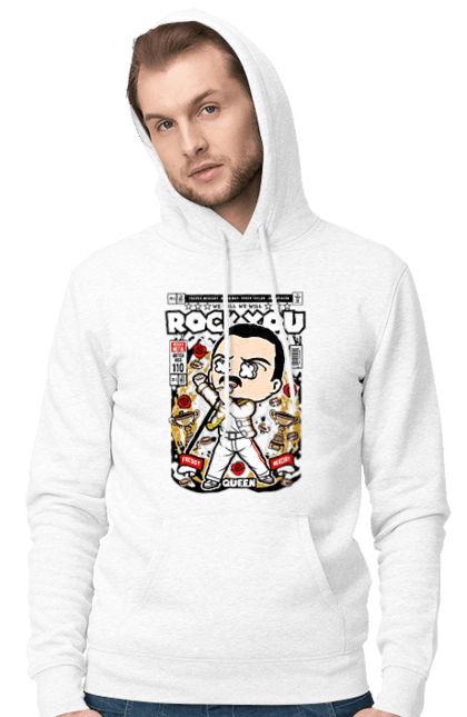Чоловіче худі з принтом "Freddy Mercury". Качати тебе, король, музика, поп-музика, рок, ртуть, фредді, фредді меркьюрі. Funkotee