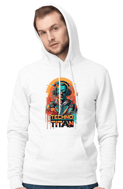 Чоловіче худі з принтом "Techno Titan". Диджей, клуб, музика, стиль, техно. CustomPrint.market