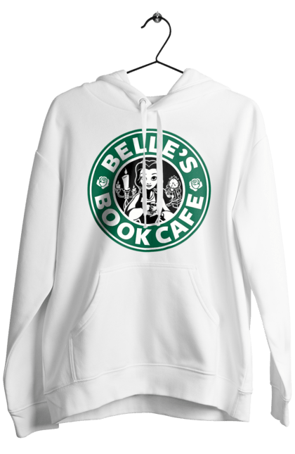 Чоловіче худі з принтом "Starbucks Белль". Белль, діснеївська прицеса, дісней, кава, красуня і чудовисько, логотип, мюзикл, старбакс, фільм. ART принт на футболках