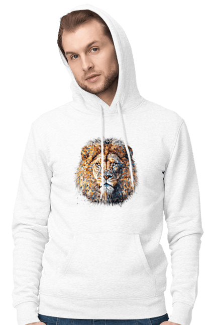 Чоловіче худі з принтом "Лев кольоровий". Арт, кіт, лев, мозаїка, тварина. CustomPrint.market