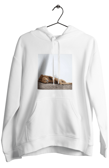 Чоловіче худі з принтом "Лев". Звірі, лев, лінь, природа, тварини. CustomPrint.market