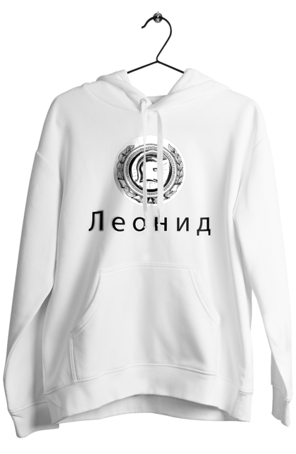 Чоловіче худі з принтом "Леонід Ім'я". Війна, воїн, герой, греція, ім`я, історичний, леонід, російською, спарта, спартанець, чоловіче, шолом. ART принт на футболках