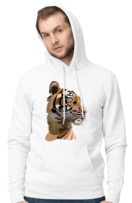 Чоловіче худі з принтом "Профіль тигра". Велика кішка, великий кіт, дика природа, дикий, звір, погляд, портрет, природа, профіль, стилізація, тварина, тигр, хижак. ART принт на футболках
