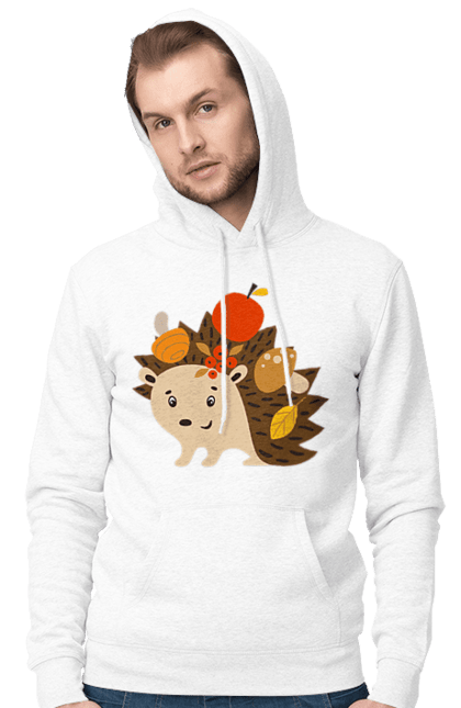 Чоловіче худі з принтом "Їжачок несе гриби і листя". Гриб, їжачок, листя, осінь. ART принт на футболках