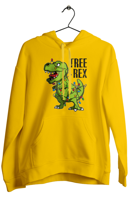 Чоловіче худі з принтом "Новий рік Tree Rex". Гірлянда, динозавр, новий рік, свято, тиранозавр. CustomPrint.market