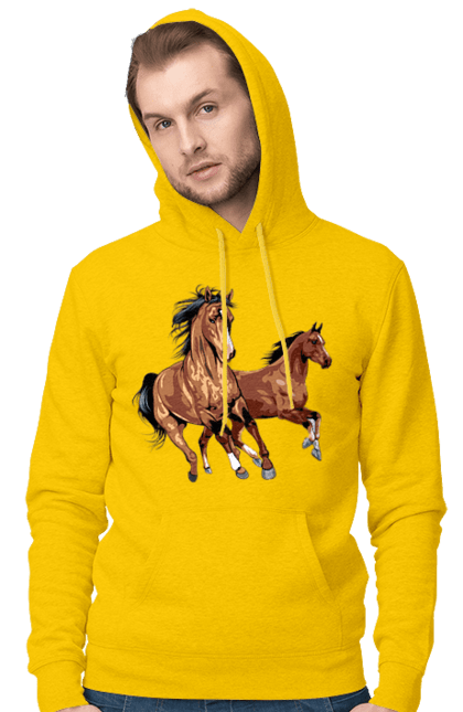 Чоловіче худі з принтом "Коні біжуть". Грива, кінь, коні, скачуть, тварина. futbolka.stylus.ua