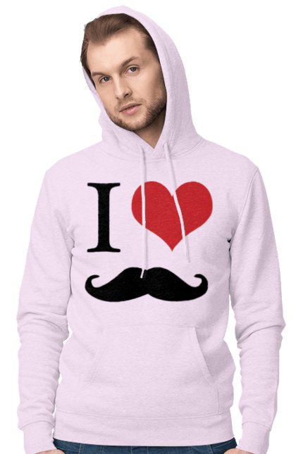 Чоловіче худі з принтом "Я люблю вуса". Брутальний, вуса, вусатий, гумор, жарт, любов, почуття, прикол, серце. ART принт на футболках